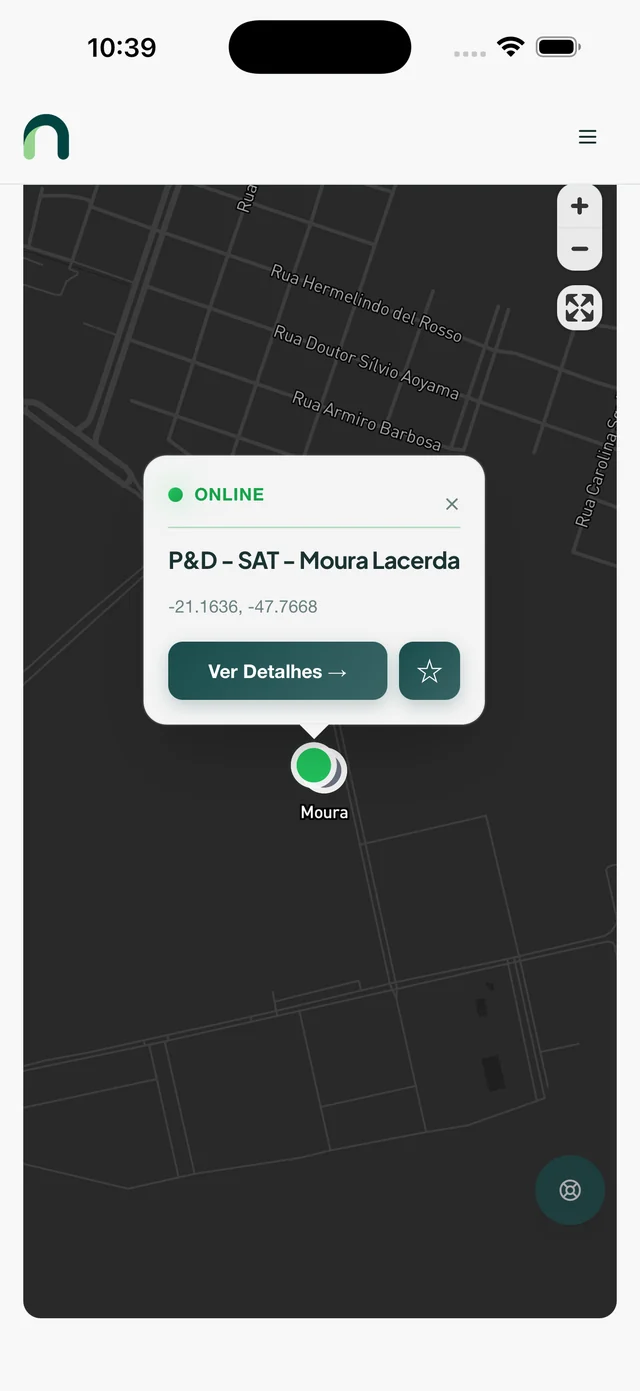 Mapa de estações do app Nuvon.